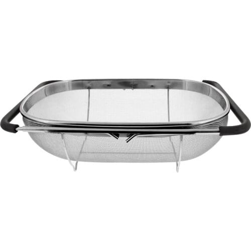 Premium Quality Over The Sink Stainless Steel Oval Colander with Fine Mesh 6 Quart Strainer Basket & Expandable Rubber Grip Ha