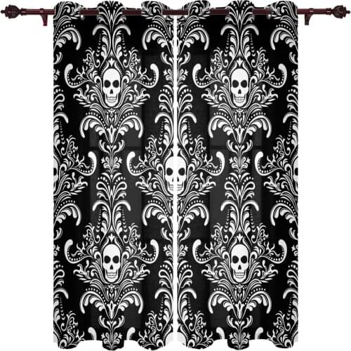 Halloween Skull Pattern Retro Window Curtains Kitchen Bedroom Drapes Home Decor Luxury Living Room Backdrop Curtain