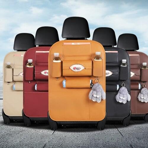 New Car Seat Back Hanging Organizer Bag Universal Auto Multi-pocket PU Leather Pad Cups Storage Holder Bag Foldable Shelf