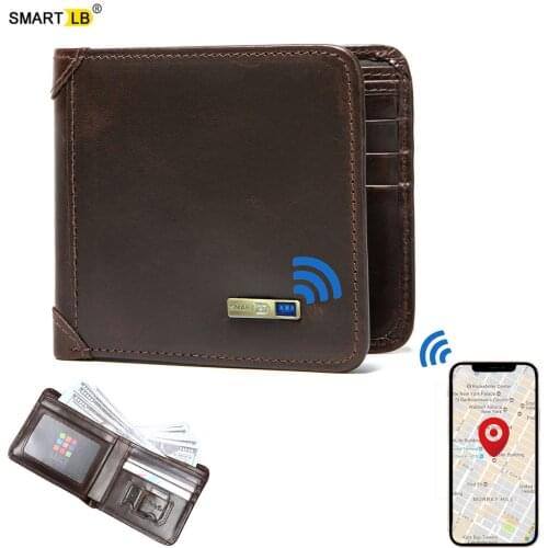 Smart Wallet Air Tag Bluetooth Tracker Anti-lost Genuine Leather Men Wallets Short Thin Card Holder Men’s wallet Free engraving