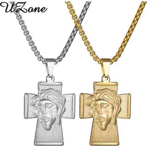 UZone Jesus Crucifix Cross Necklace Stainless Steel Christian Catholicism Pendants Necklaces with chian For Men Women Gifts
