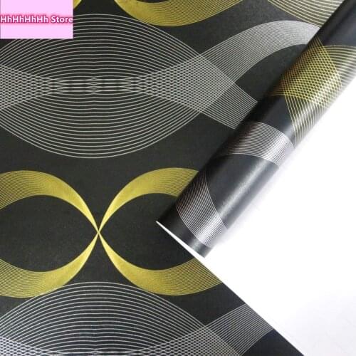 Vinyl Black Self -Adhesive Wallpapers Geometric Peel And Stick Wallpaper Modern Stripe Silver/Gold Stickers Bedroom Home Decor