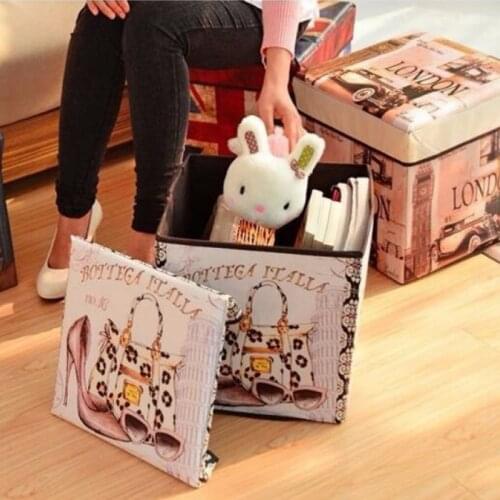 Multi-function Storage Box Chair Toy Shoe Storage Bench Ottoman Bedroom Storage Stool Box Folding Storage Box Organizer Clothes