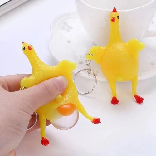 WANGLUFEI Funny Chicken Egg Laying Hens Crowded Stress Ball Keychain For Bag Car Creative Key Chain Key Ring Charms Jewelry Gift