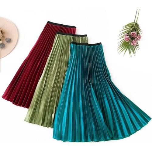 2020 Summer Elegant Womens Long Skirt A- Line Elegant Natural Mid-Calf Solid England Classic Style skirt Vestidos
