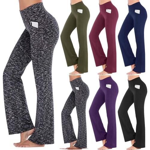2021 Hot Sale Women Ladies Solid High Waist Flare Wide Leg Chic Trousers Bell Bottom Gym Fitness Home Exercise Yoga Pants