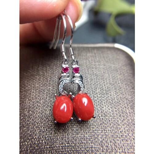Fashion natural red coral drop earrings Natural gemstone romantic heart earrings 925 silver female wedding earrings jewelry