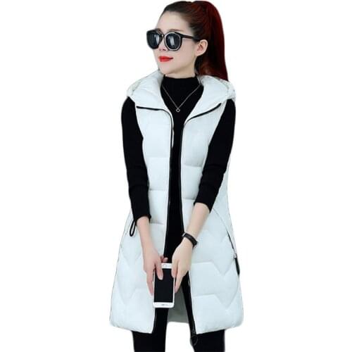 Vest Women White Sleeveless Hooded Down Cotton Coats 2020 Autumn Winter New Korean Fashion Slim Long Red Jackets Feminina CX1355