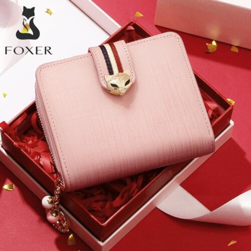 FOXER Brand Valentines Day Gift Women Luxury Short Wallet Cow Leather Ladies Money Bag Fashion Female Card Holder ID Case