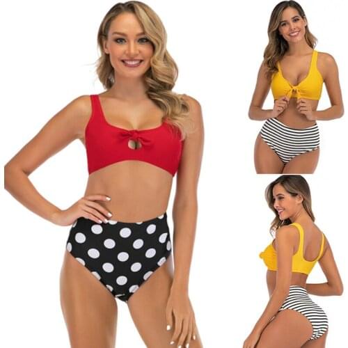 Ladies Bikini Sexy Swimsuit Women Striped Backless Split Swimsuit