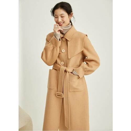 2021 new aging double-sided tweed coat womens medium and long Hepburn 100 wool high-end tweed coat