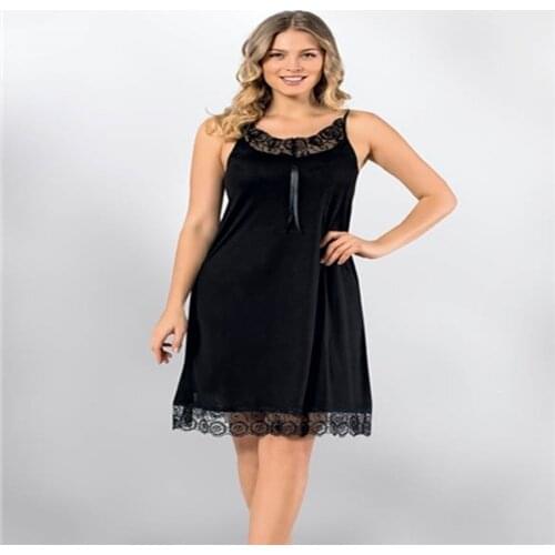 WOMENS NIGHTWEAR SUIT WITH LACE DETAILED ROPE 80% Polyester 20% Viscose 1 - 3 - 5 - 8 - 10 Pieces