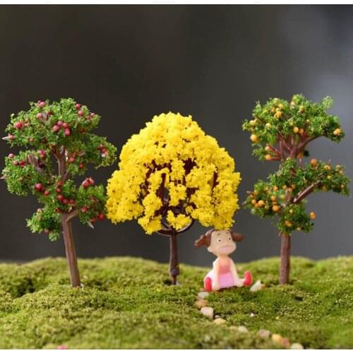 1 Pcs Mini Small Tree Garden Ornament Miniature Resin Tree Figurine Craft Plant Pot Fairy Garden Decor Supply