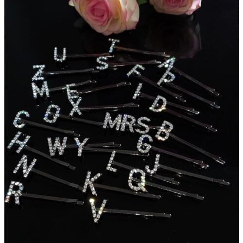 2pcs/Set MRS+A to Z Letters Bridal Hairclips for Wedding Hair Accessories Crystal Word Hair Pins Hairgrips Bobby Pins WHOLESALE