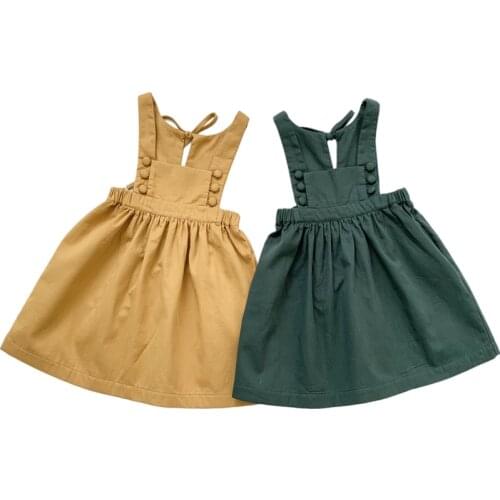 2021 Baby Autumn Clothing Toddler Kids Dress Baby Girls Party Strap Suspender Gown Solid Overalls Dresses Cotton Outfits