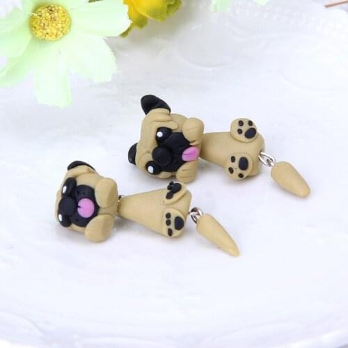 3D Sharpei Pug Dog Earrings For Women Polymer Clay Cartoon Animal Stud Earring