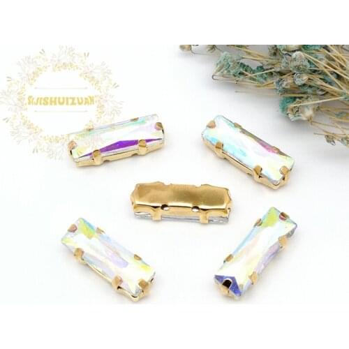 5*10 5*15 Crystal AB Rectangle Glass Crystal sew on rhinestones with gold claw Diy wedding dress accessories Free shipping