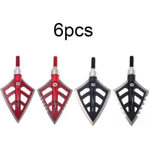 6pcs 125 Grain Archery 4 Blade Broadheads Hunting Arrowhead Tips with Removable Cap Red Black Flat Edge Toothed Edge