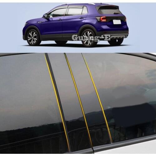 Car PC Material Pillar Post Cover Door Trim Window Piano Black Molding Sticker Plate For Volkswagen VW T-Cross TCross 2019-2022