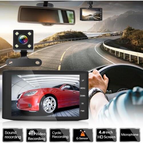 505 Triple 3 Lens Tachograph Car DVR Camera Maximum Support Card Storage 32GB 4.0 inch Dual Lens with Rearview Camera Dashcam