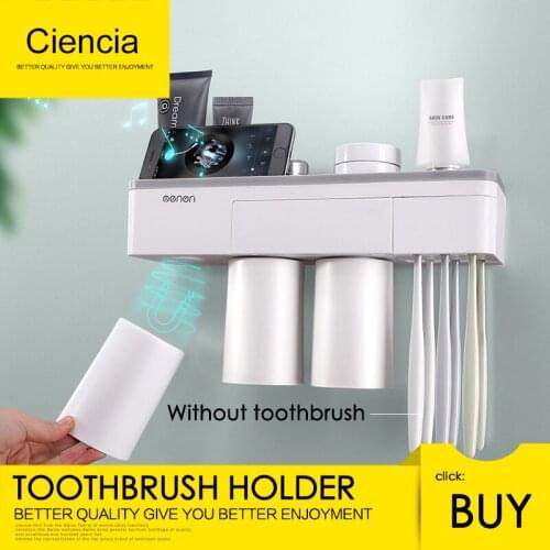 Free Shipping Toothbrush Holder Self Adhesive Bathroom Storage Drain Rack with 2/3 Magnetic Inverted Adsorption Rinse Cups