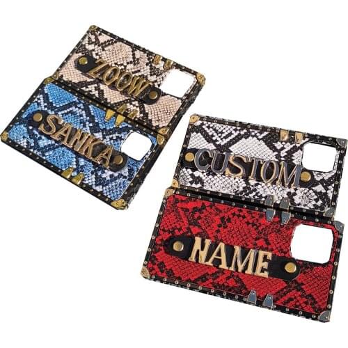 Snake Skin Cute Custom Name Wrist Glitter Square Case For Samsung Galaxy A70 A10S A20 A50 A71 A51 A72 A52 A02S A12 A21S A32 A31