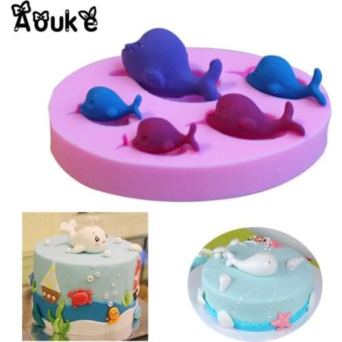 Dolphin Shape Chocolate Cake Mold Soft Pottery Fondant Silicone Mould Candy Soap Baking Molds DIY Cake Wedding Decoration Tools