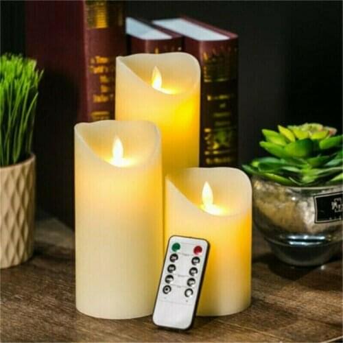 Hot 3 LED Candles with Remote Control Timer Dimmer Awake Flameless Real Wax Candles Set