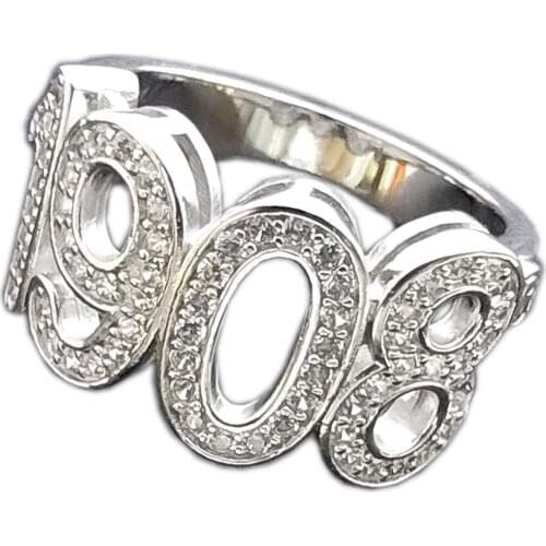 Greece Top Quality Cubic Zirconia Silver Plated Sorority Greek 1908 Letter Finger Ring Jewelry