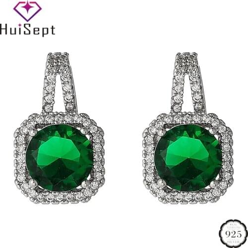 HuiSept Trendy Silver 925 Earrings Jewelry Emerald Zircon Gemstones Square Shape Women Drop Earrings Ornaments Wedding Wholesale