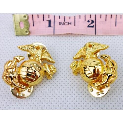 Beautiful PAIR USMC US MARINE CORPS MARINES EMBLEM INSIGNIA COLLAR BADGE