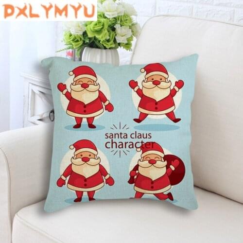 Square Pillowcase Linen Cushion Merry Christmas Throw Pillows Happy New Year Party Pillow Decorative Cushion for Sofa Decor