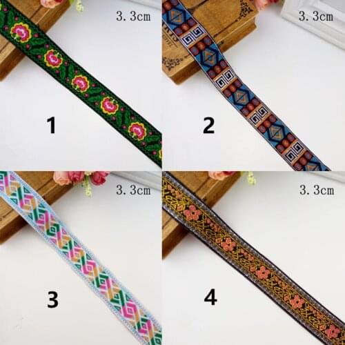 3.3cm 33mm 1-3/8' Green Blue Pink Red Tutem Ribbon Colorul Ethnic Trim Gold Filigree Diy Laciness National Jacquard Webbing Lace