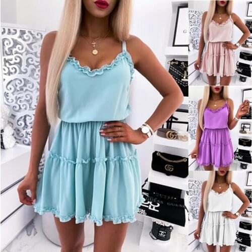 Summer V-Neck Sleeveless Party Dress Women Casual Elegant Loose Mini Dresses 2021Ladies Solid Color Short Pleated Dress Vestidos