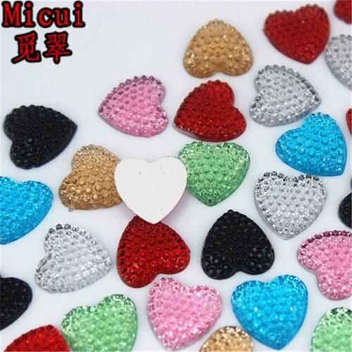 Micui 100pcs 13mm Heart Acrylic Rhinestone Crystals Flatback Non Sewing For Clothes Dress Decorations Jewelry Accessories ZZ743