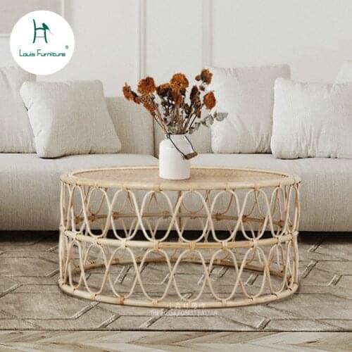 Louis Fashion Rattan tea table flower table sofa round table livable hall real rattan round table