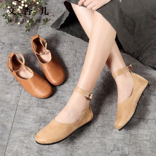 Womens Vulcanize Shoes Buckle Strap Buckle Ankle strap Woman Genuine Leather Flats office Womens Female Moccasins Shoe