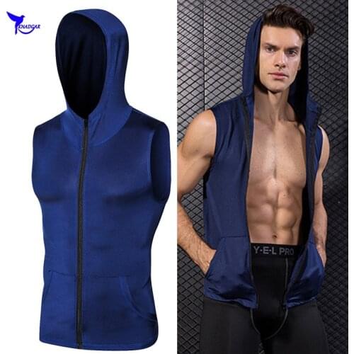 2019 Mens Hooded Sleeveless Running Jacket Zipper Gym Yoga Tops Sports Vest Shirts Quick Dry Jogging Tank Top Fitness Sportswear