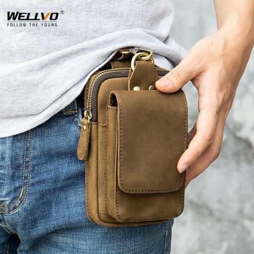 Mens Waist Bag High Quality Cowhide Pack Genuine Leather Cell Phone Pouch Multifunctional Small Bags Black Brown Coffee XA798ZC
