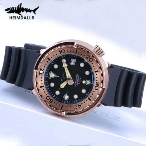 Heimdallr Tuna Automatic Watch Mechanical NH35A Sapphire Crystal Diver Watches 200m C3 Super Luminous Rose Gold Steel Wristwatch