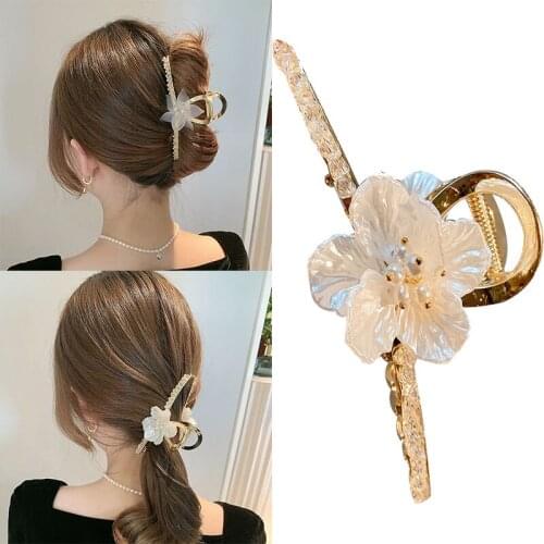 2021New Pearl Rhinestone Hairpin Women Summer 4.3in large size Hair Decoration Clip Headdress Fashion Flower Popular Gift