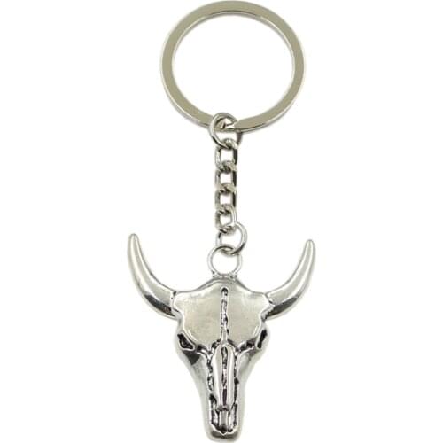 New Hot Men Key Ring Metal Key Chain Keychain Gift Jewelry Silver Color Yak Skull Bull Head Pendant Great Promotion