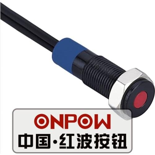 ONPOW 6mm Red, Green Dot LED illuminated Black plated brass Signal lamp with wires, Metal indicator lamp (GQ6T-D/A-Y) CE,RoHS