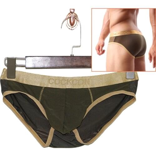 Mesh Sexy Underwear Mens Grenadine Briefs Gay Underwear Sexy Solid Underwear Gold Belt Underpants