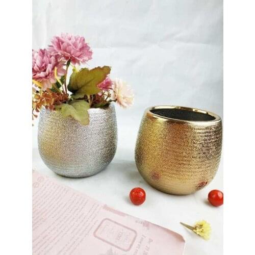 Modern Ceramic Flower Vase Plating Gold Ceramic Vase Planting Flowers Pot Decor Table Accessories Gift
