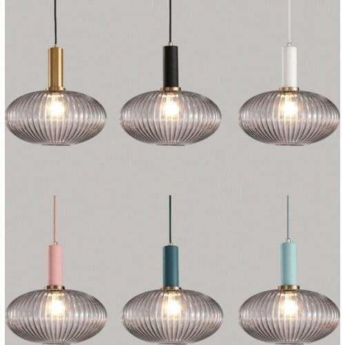 Dark Green/Cognac/Smoke Gray Glass Pendant Light Colorful Lampshade Nordic Pendant Lamp Bedroom Decor Light Lamp