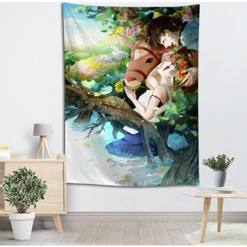 High Quality Princess Mononoke Tapestry Wall Hanging Tapestries Cloth Fabric Print For Living Room Decorative Wall Blanket 2.25