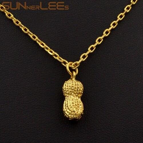 SUNNERLEES Fashion Jewelry Gold-Color Pendant Necklace Delicate Peanut Optional Chain For Mens Womens P06 Y