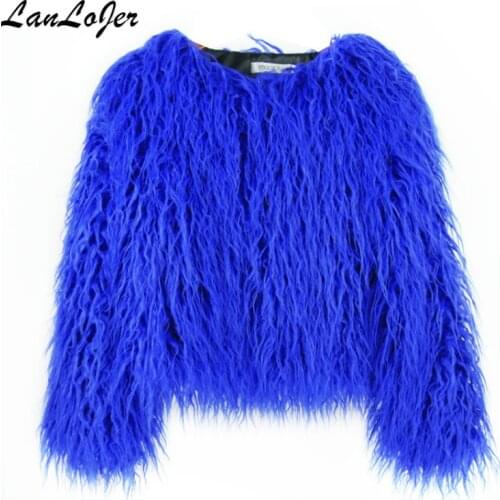 Womens Bomber imitation Mink Fur coat wool Long Hair jacket Faux Fox Fur Coat short High Waist Trench Coats Outwear