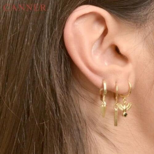 Simple INS Gold Silver color Peace Pigeon Circle Earrings 925 Sterling Silver Star Moon Zircon Small Hoop Earrings for Women
